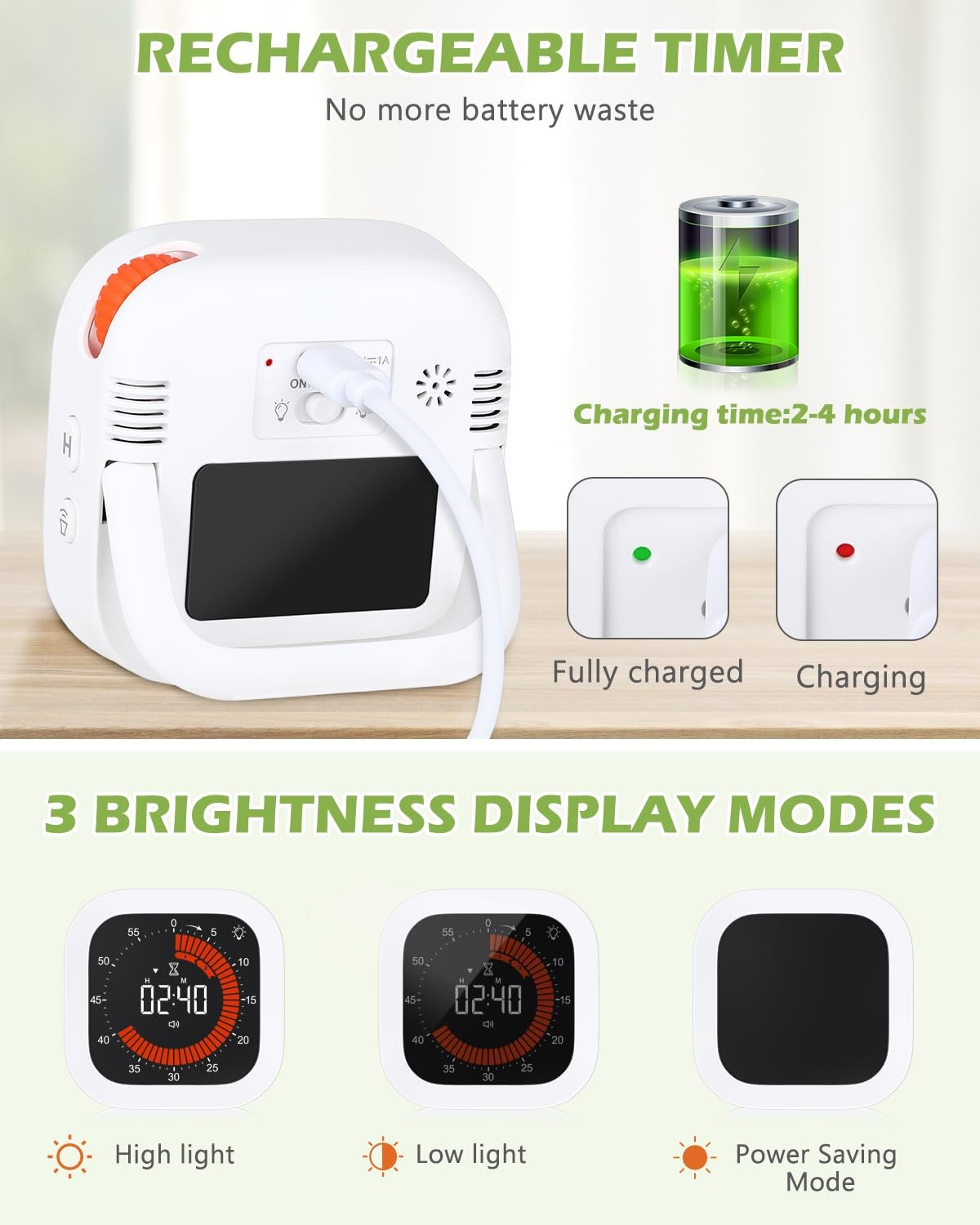 Digital Visual Timer, Rechargeable Countdown Timer with Adjustable Volume & B...