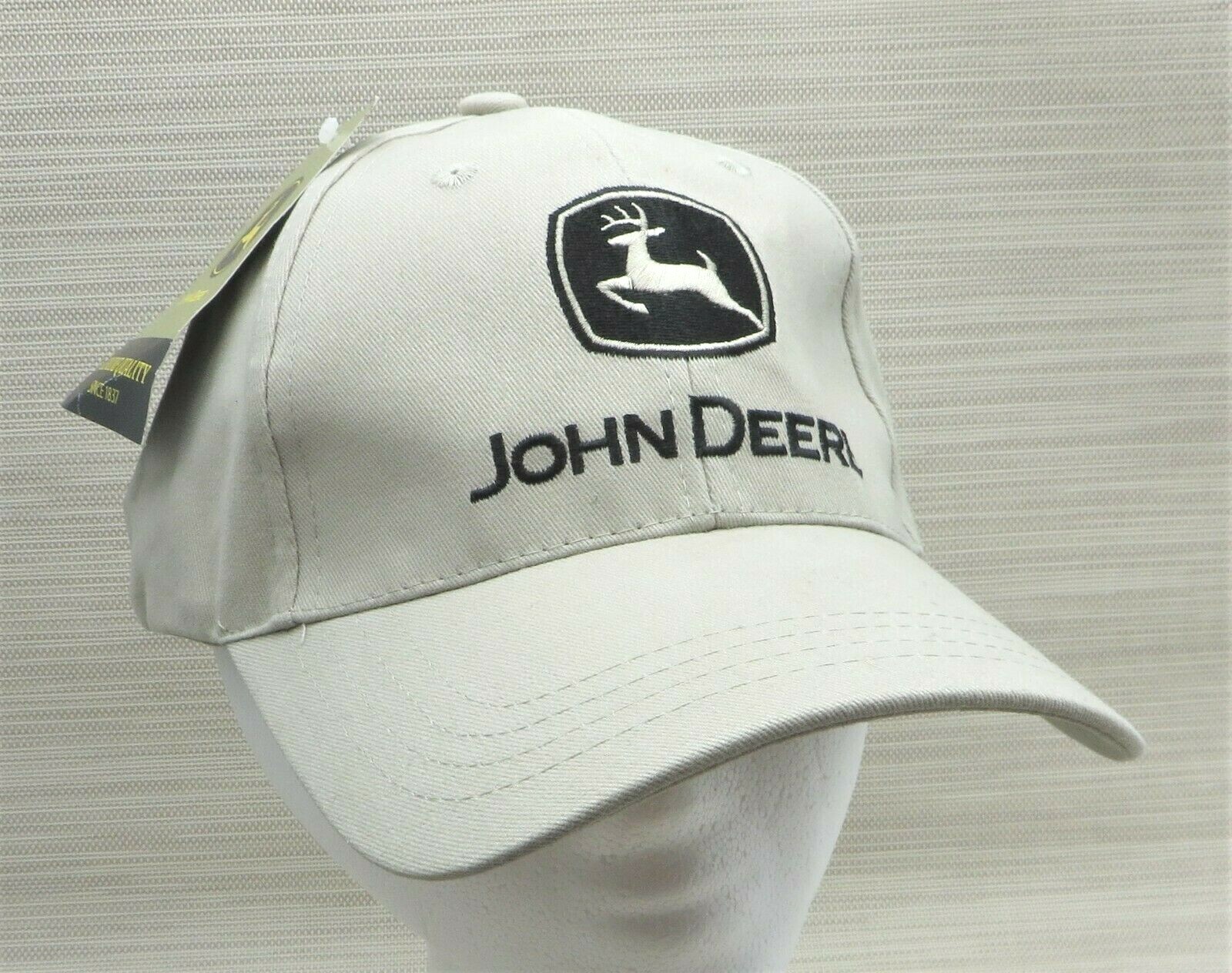 New JOHN DEERE Trucker Cap Hat BEIGE Adjustable Strap Cary Francis Group