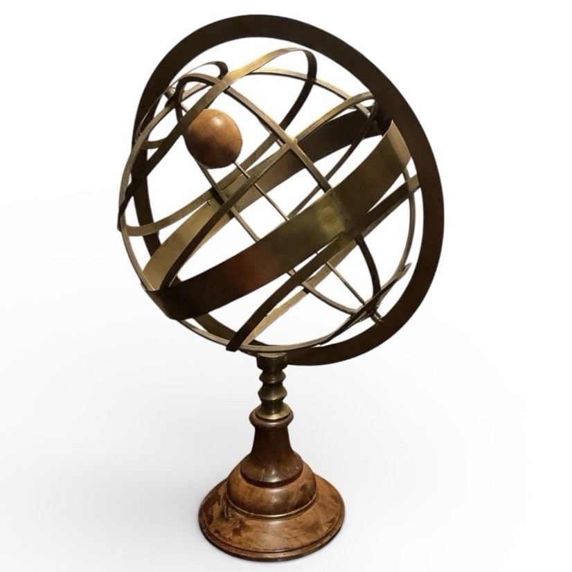 Large VTG Brass Wood Armillary Sphere Globe 20” Celestial Sculpture Library