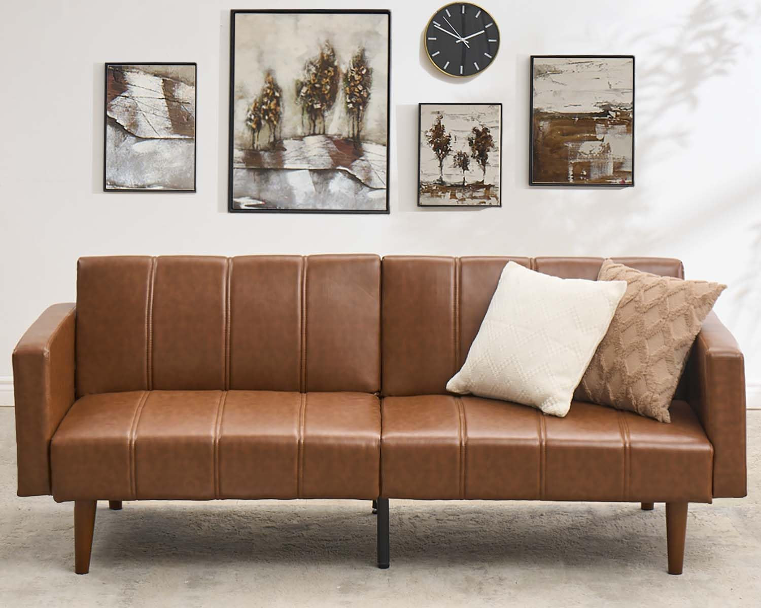 75 in Futon Sofa Bed Mid-Century Futon Couch, PU Leathe Convertible Sleeper Couc