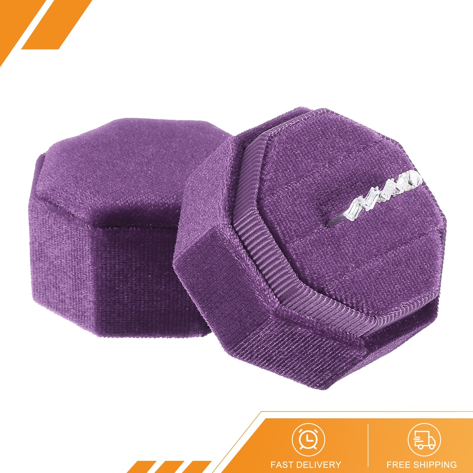 Velvet Ring Box 3 Slot Octagon Ring Display Box Deep Purple