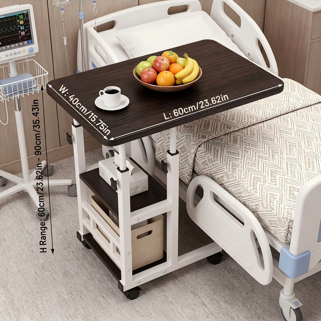 3-Tier Black Adjustable Nursing Bedside Table Simple Hospital Bedside Table New