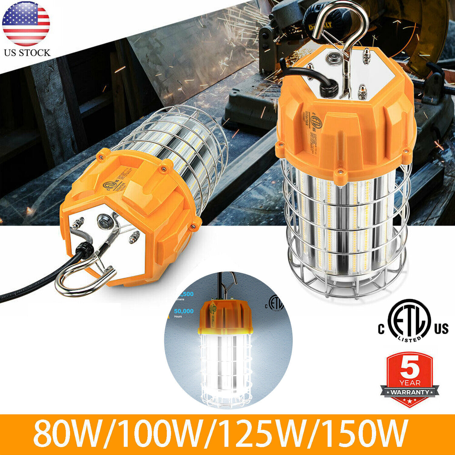 80W 100W 125W 150W LED Temporary Work Light Construction Portable Lighting 5000K