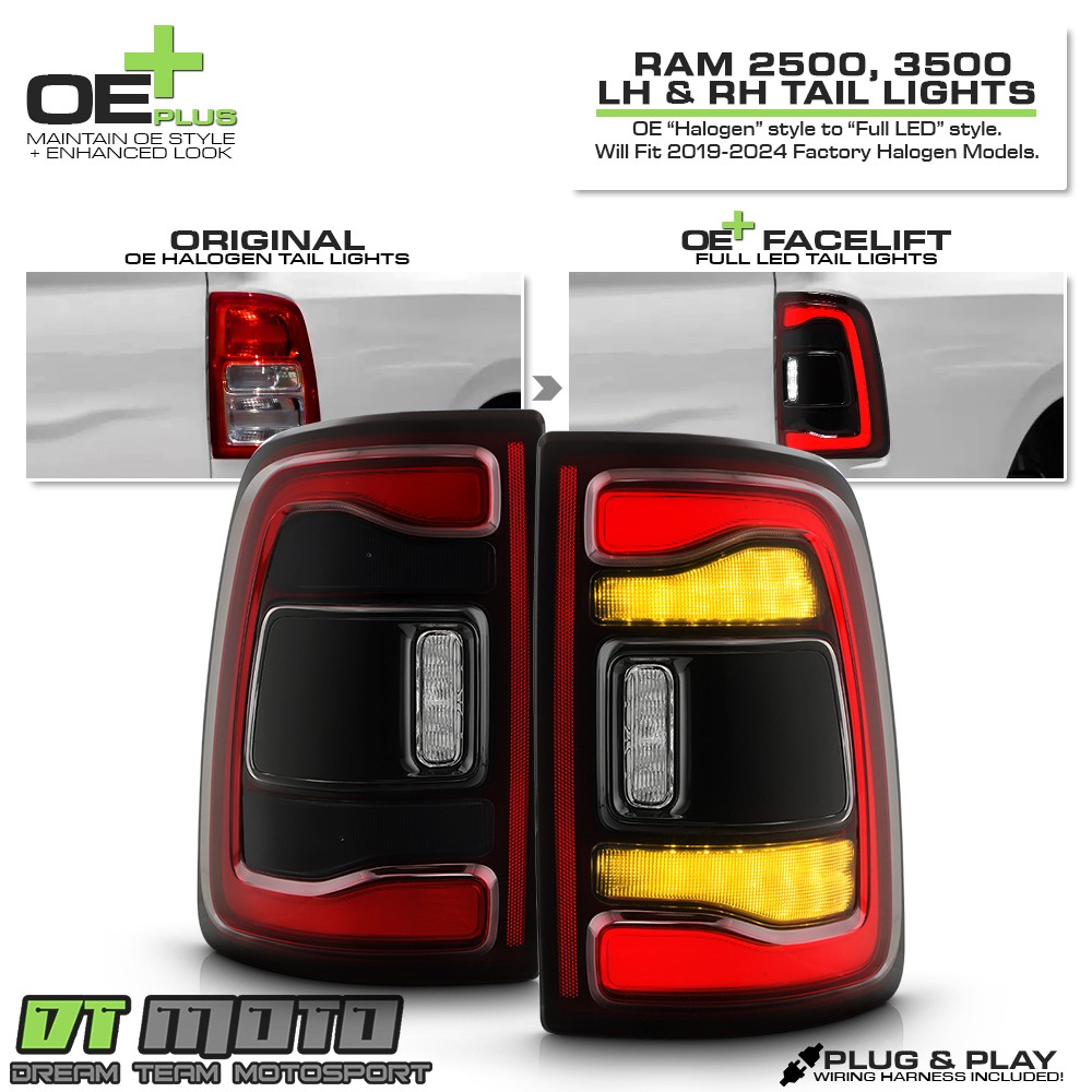 Halogen Upgrade Full LED Smoke Tail Light For 2019-24 Ram 2500 3500 Incandescent