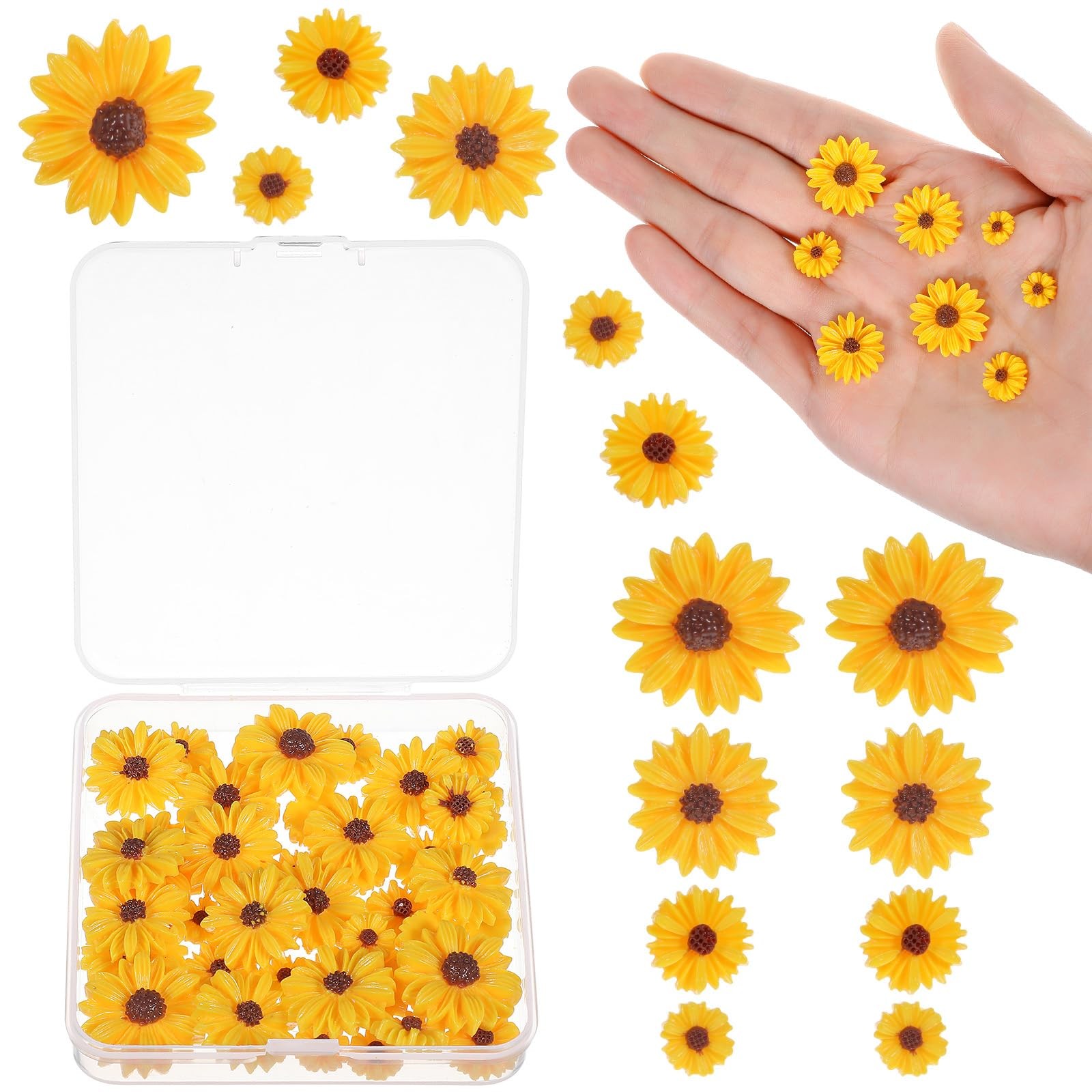 50 Pcs Resin Daisy Flowers Yellow Flatback Charms DIY Scrapbook Embellishments