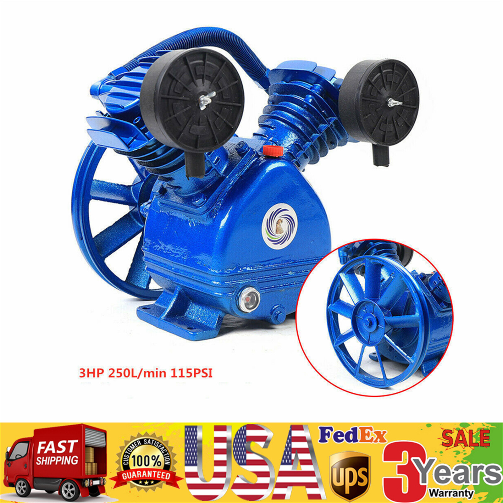 Replacement Air Compressor Pump Single Stage V Style Twin Cylinder 3 HP 2-Piston