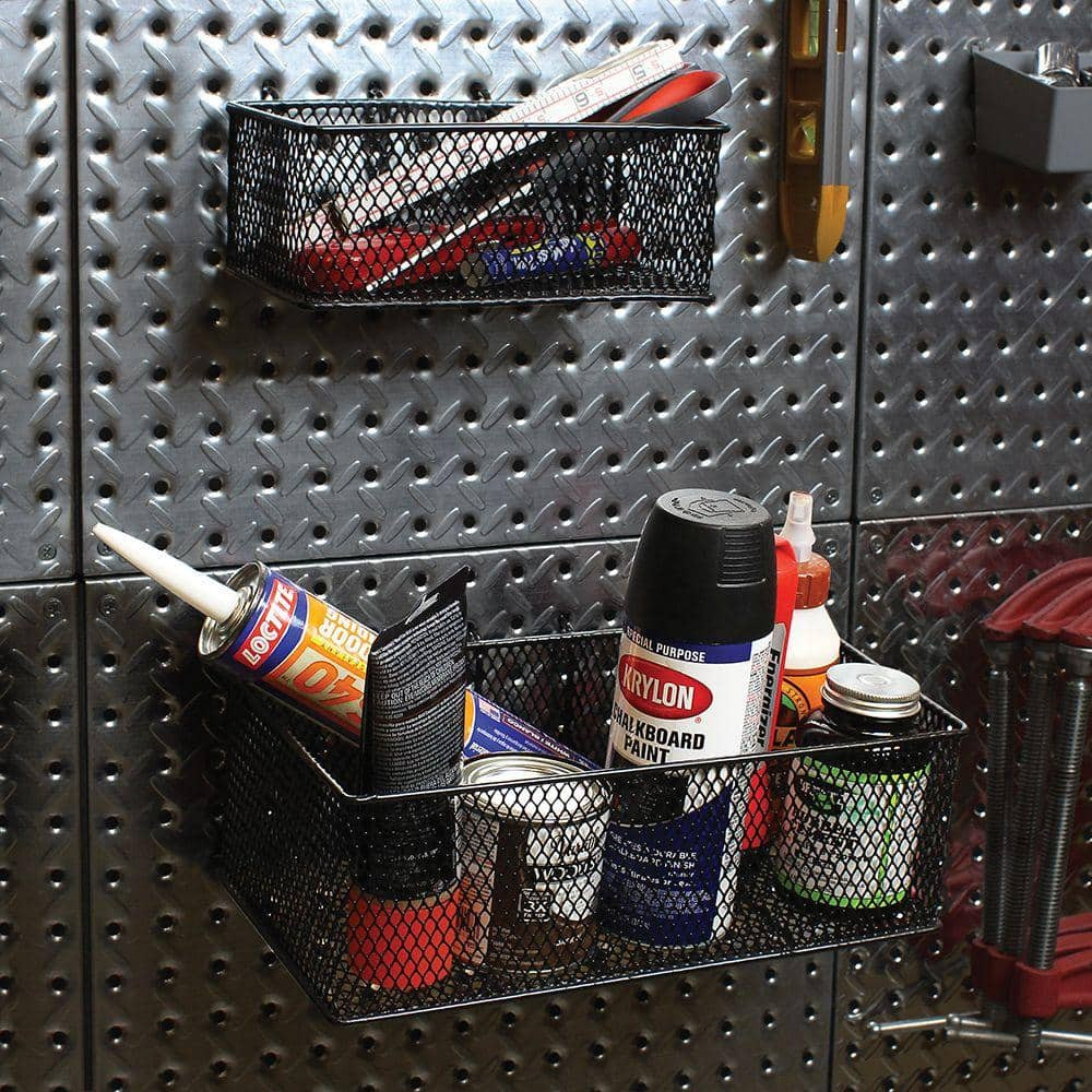 Steel Mesh Pegboard Basket in Black (2-Pack)
