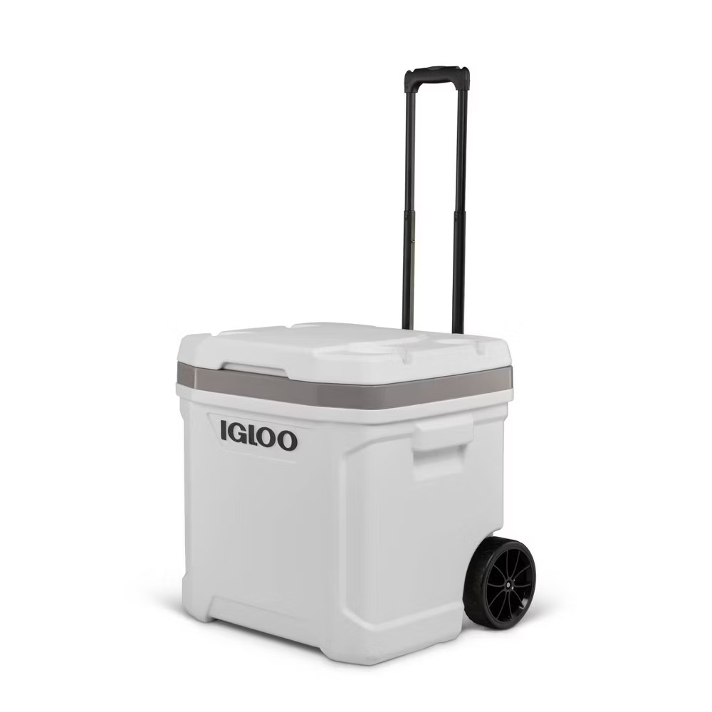 Igloo Marine Latitude 60qt Rolling Cooler - White: Retractable Handle,
