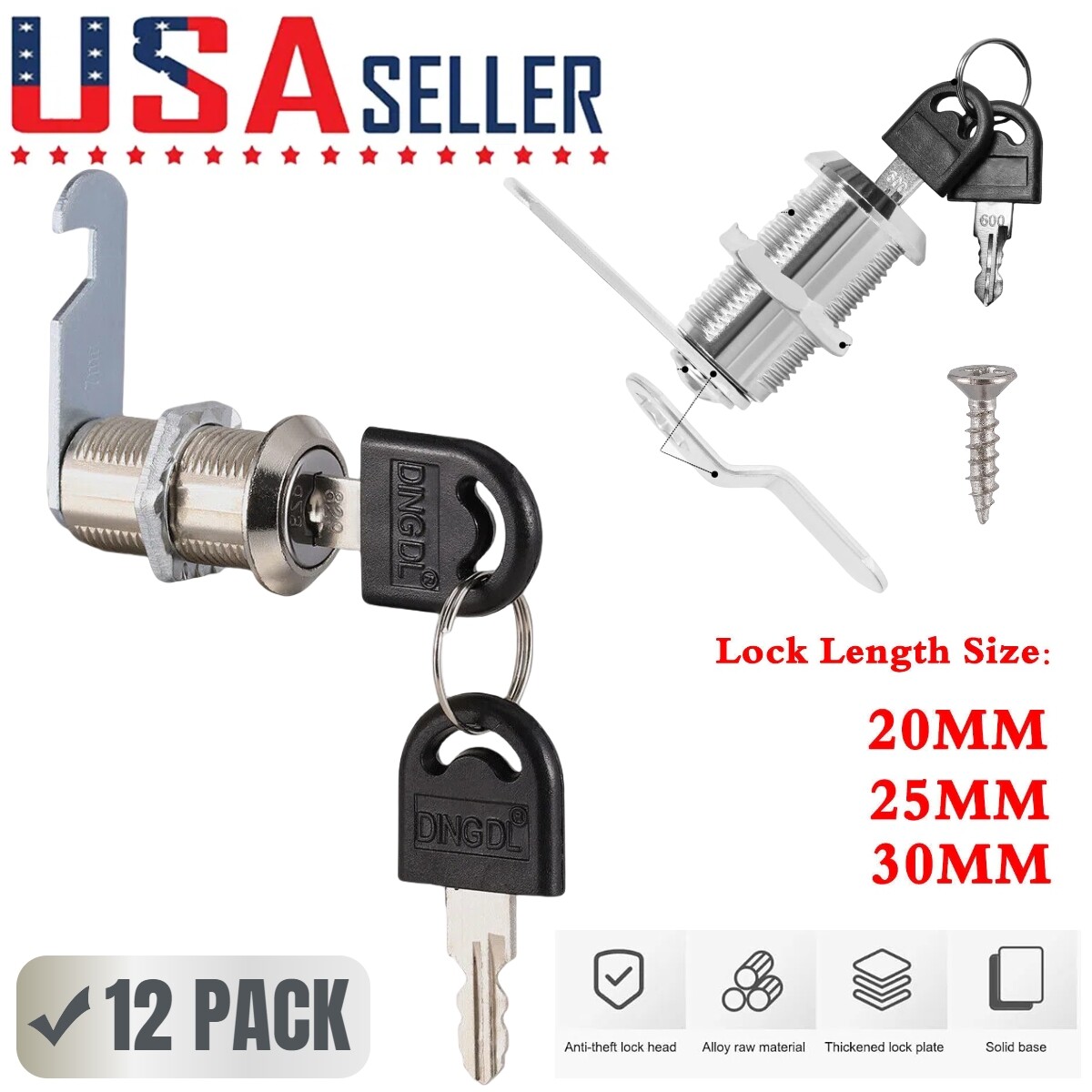12 Pack Cam Lock 1-1/8” Cabinet Toolbox Safe Drawer RV Lock Camper Replacement