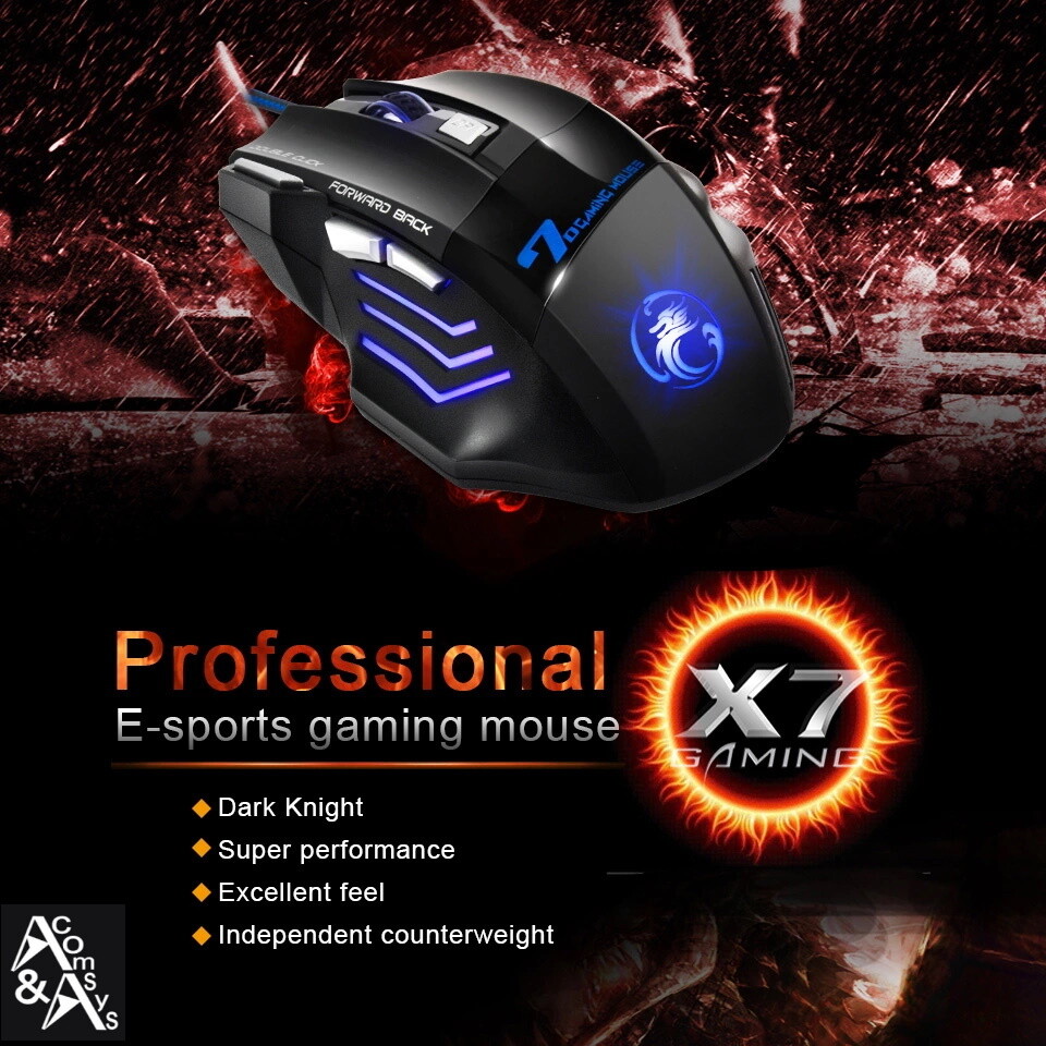 7 Button PC Gaming Mouse Illuminated Optical USB Gamer Mouse 2400DPI Computer #G