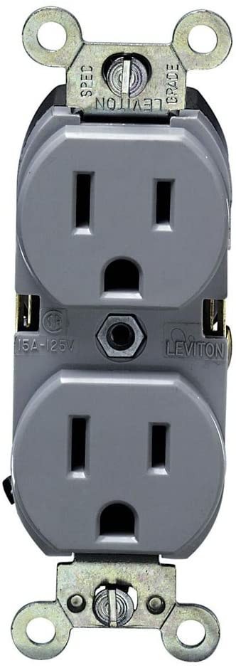 Leviton 5252-GY 15A Heavy Duty Impact Resistant Grounded Duplex Receptacle Gray