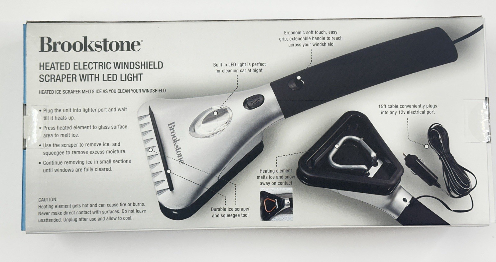 Brookstone heated electric windshield snow ice scraper car with LED light
