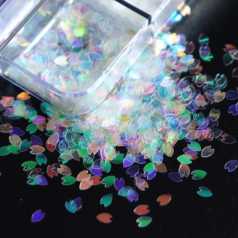 6Grids Boxed Cherry Blossom Petal Nail Sequins Glitter Nail Makeup Patch