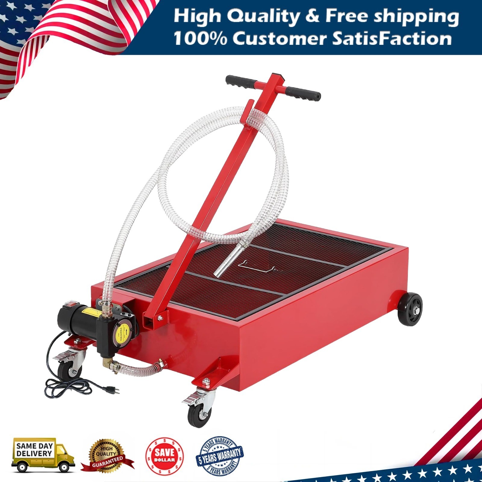 20GAL Electric Oil Drain Pan w/20V Pump & 8.2ft Hose Low Profile Oil Drain Cart