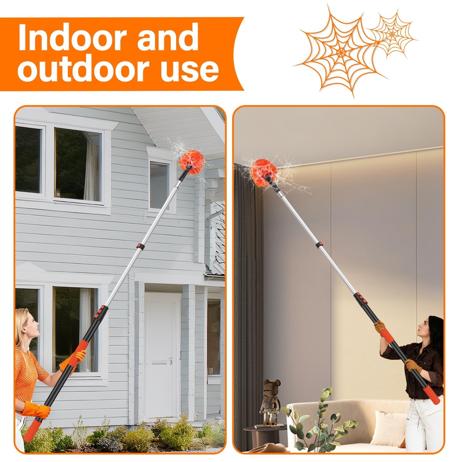 26FT Reach Cobweb Duster with Extension Pole - Spider Web Brush with 5-20 FT ...