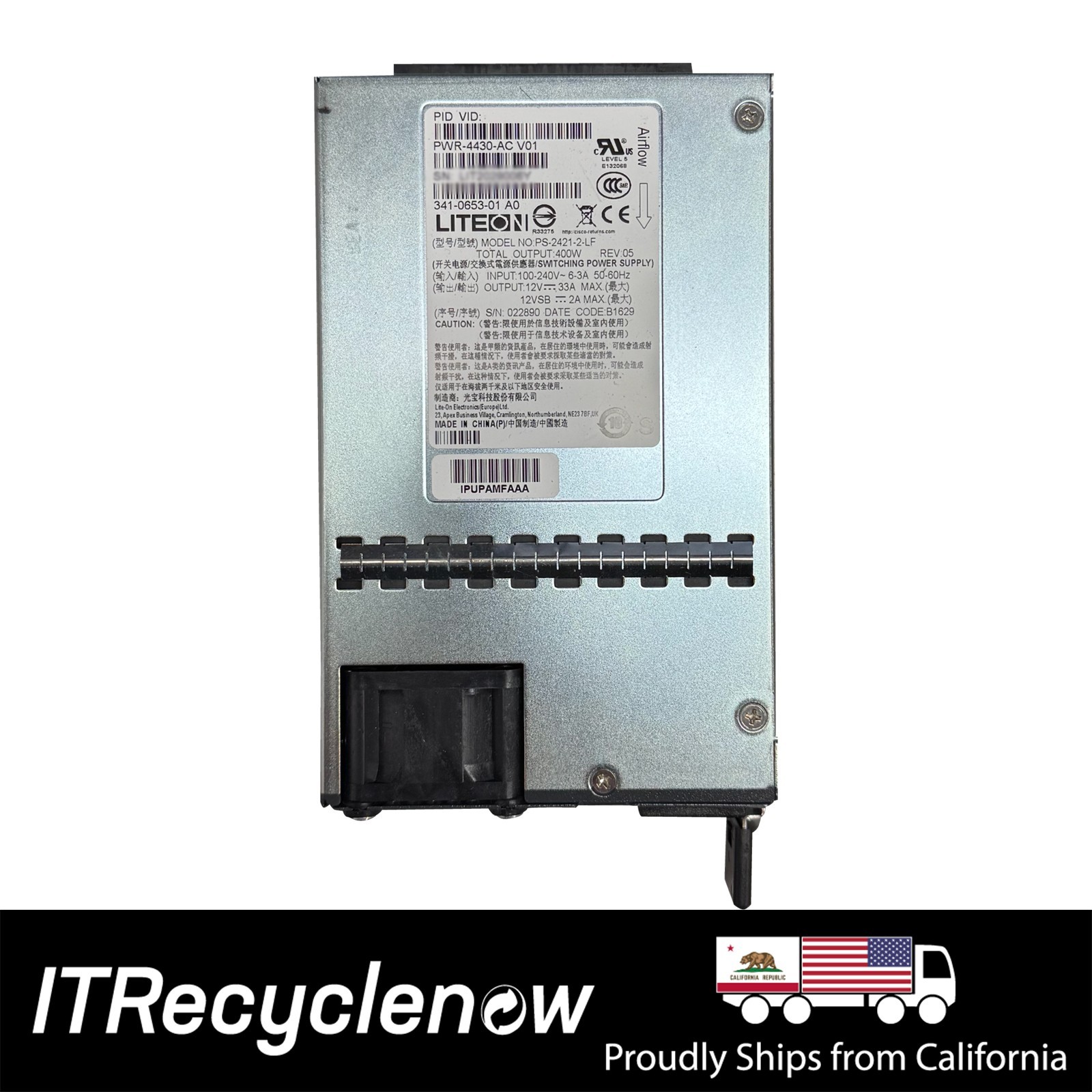 LiteOn Cisco ISR 400W Power Supply PWR-4430-AC V01 Redundant Router Power Supply