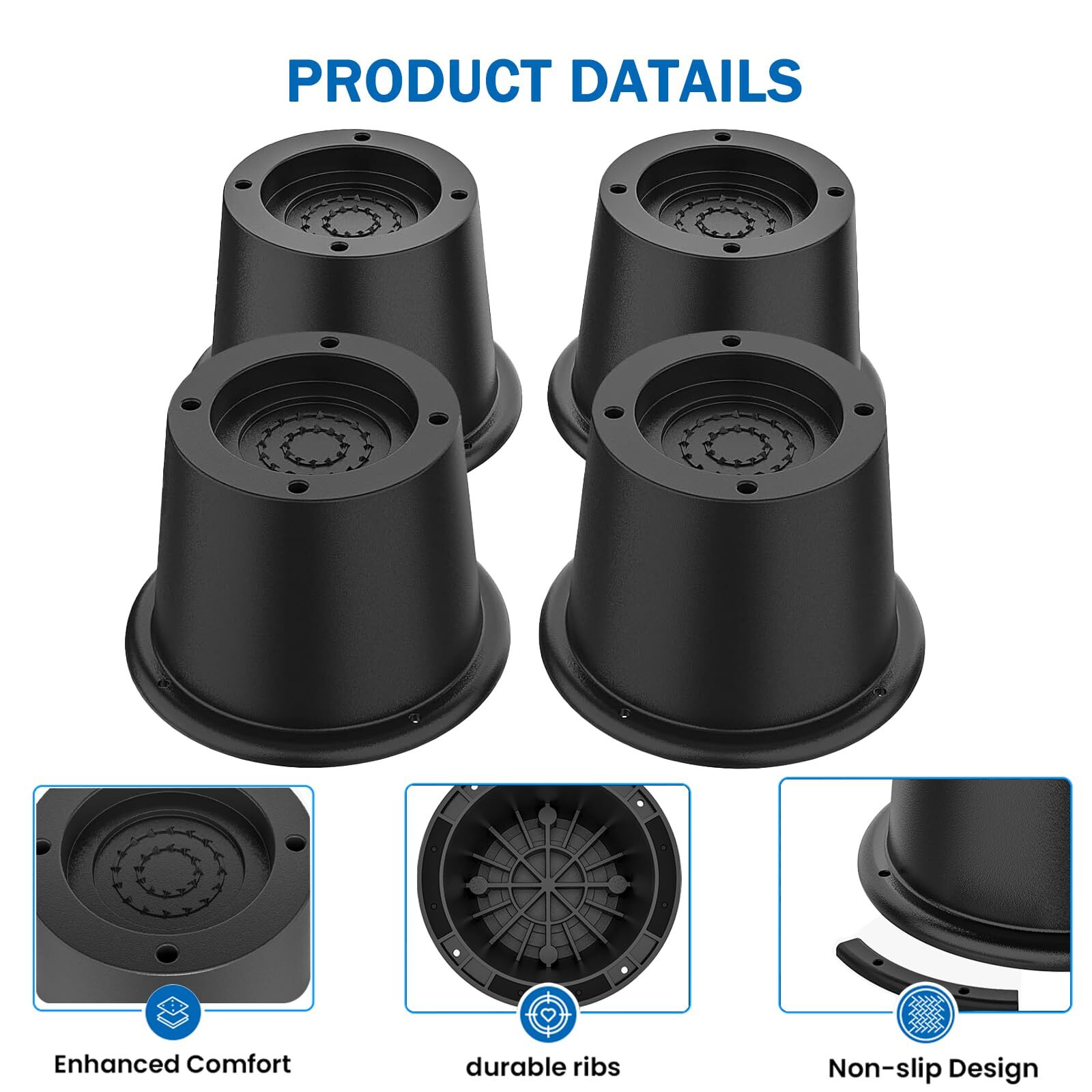 8 Pack 2 Inch Black Round Furniture Risers for Chair/Table Bed Lifts Risers