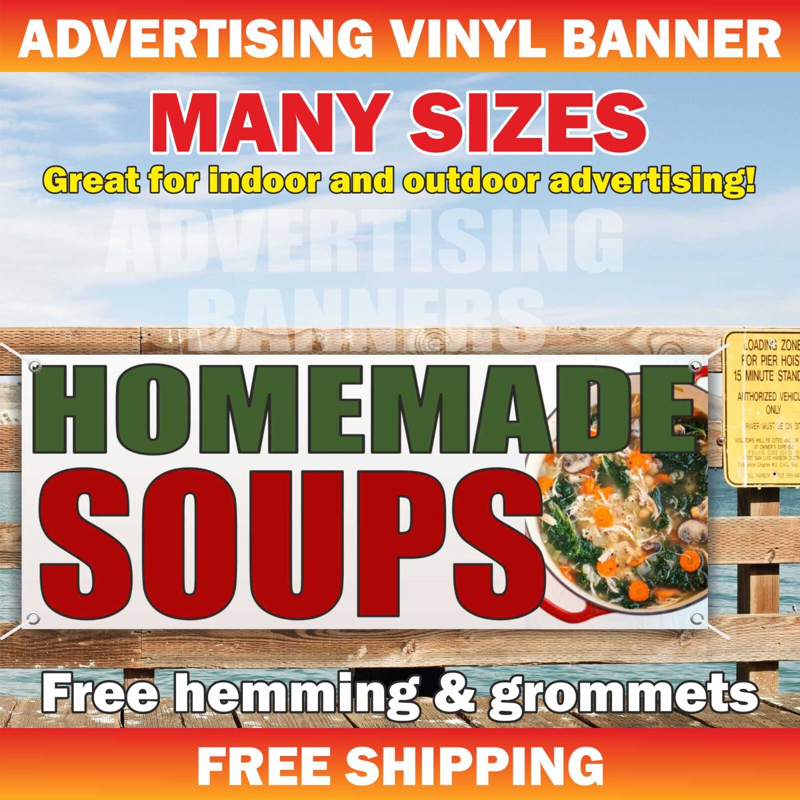 HOMEMADE SOUPS Advertising Banner Vinyl Mesh Sign Fast Food Buffet Bar Dinner