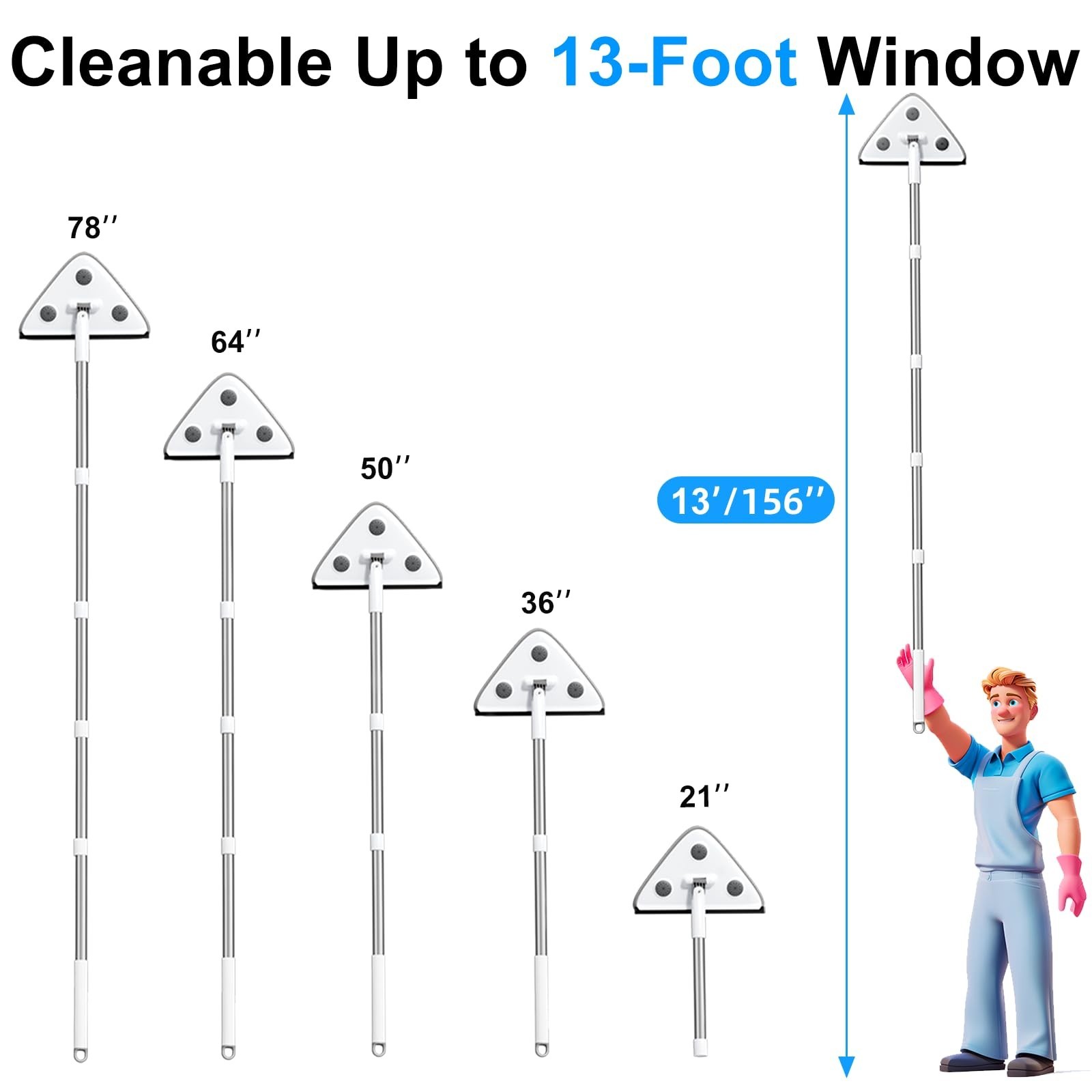 CTIME 78'' 3 in1 Professional Window Squeegee & Wall Mop : Window Cleaning Ki...