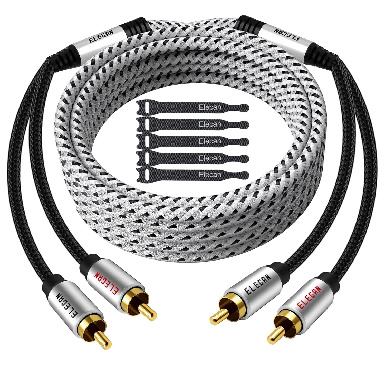 Elecan Premium RCA Cable 20 Ft (Hi-Fi Sound-16 AWG-Shielded) 2 Male 20FT