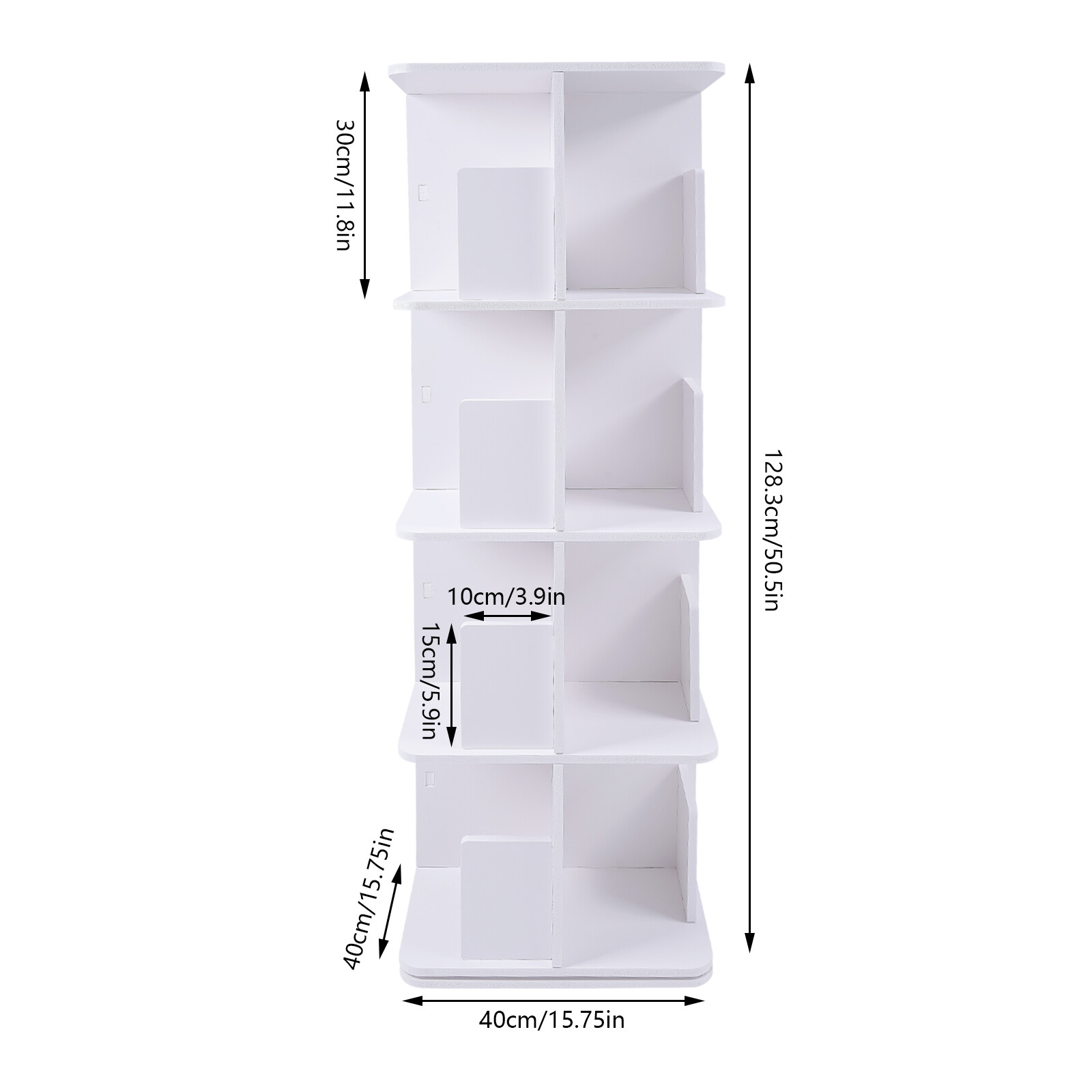 4-Tier White 360° Rotating Bookshelf Standing Bookcase Small Corner Bookcase