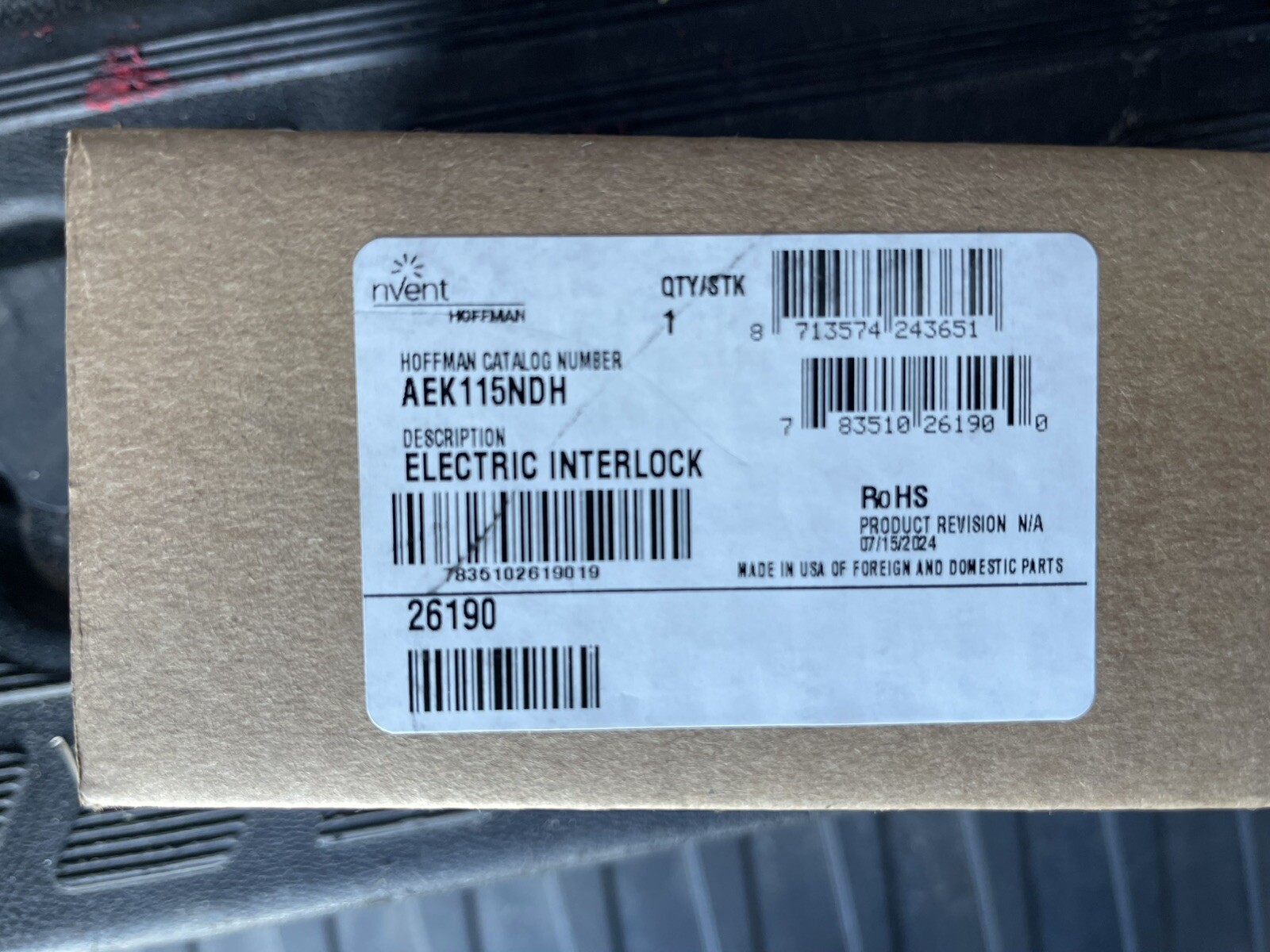 New Hoffman electrical interlock AEK115NDH , Hoffman Part # 26820/AEK460
