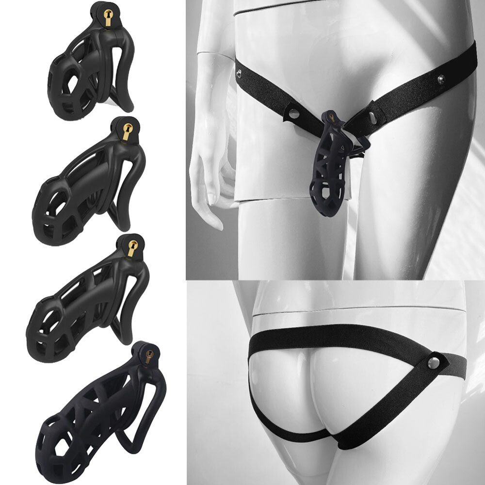 Male Penis Cage Chastity Cage Lock Device w/4 Rings Virginity Device 4 Sizes
