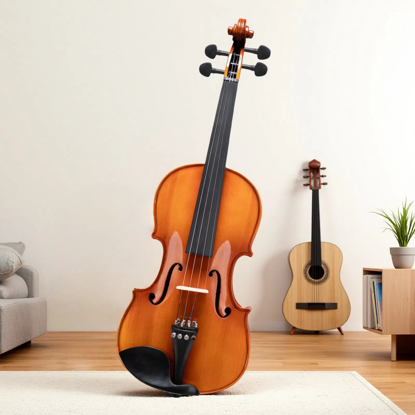 4/4 Full Size Solid Spruce Top Beginner Acoustic Violin Set - 2 Bows Tuner