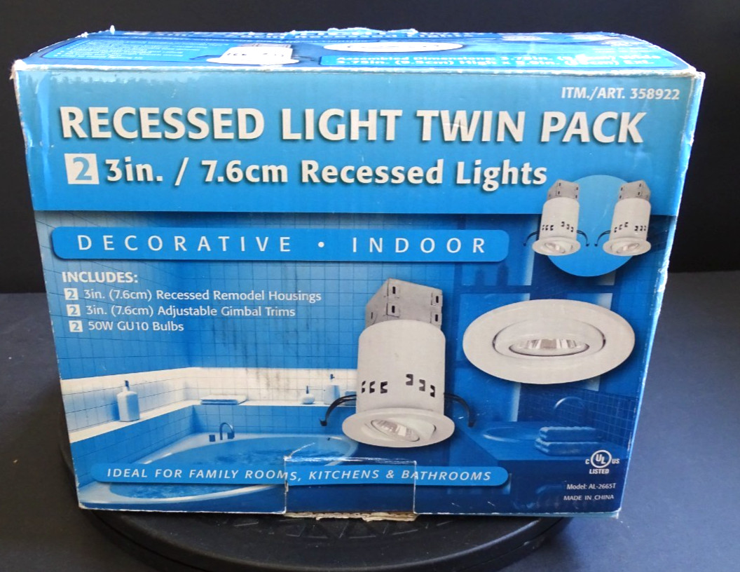 3" Indoor Recessed Light Twin Pack Kit Swivel Trim & 50 Watt Bulbs 2 Pack New
