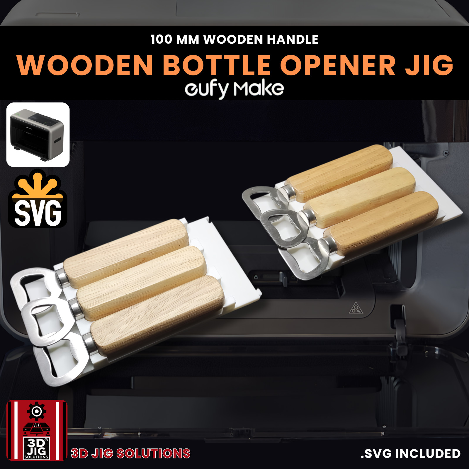 EufyMake E1 UV Printer Jig | Wooden Bottle Opener Template