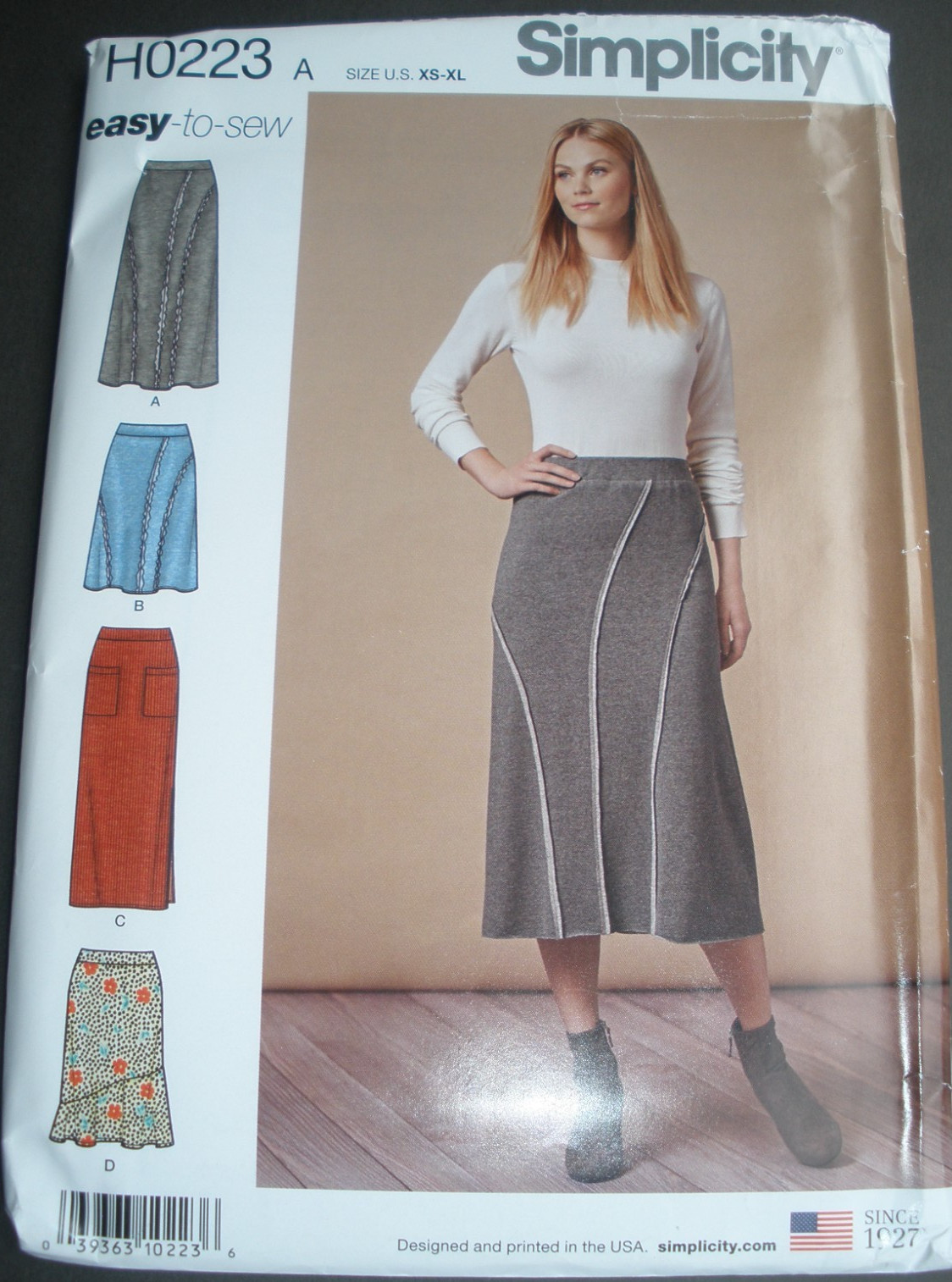 Simplicity Pattern 8745/0223 Pull-On Skirts (4) Styles w/Length Opt. Sz XS-XL