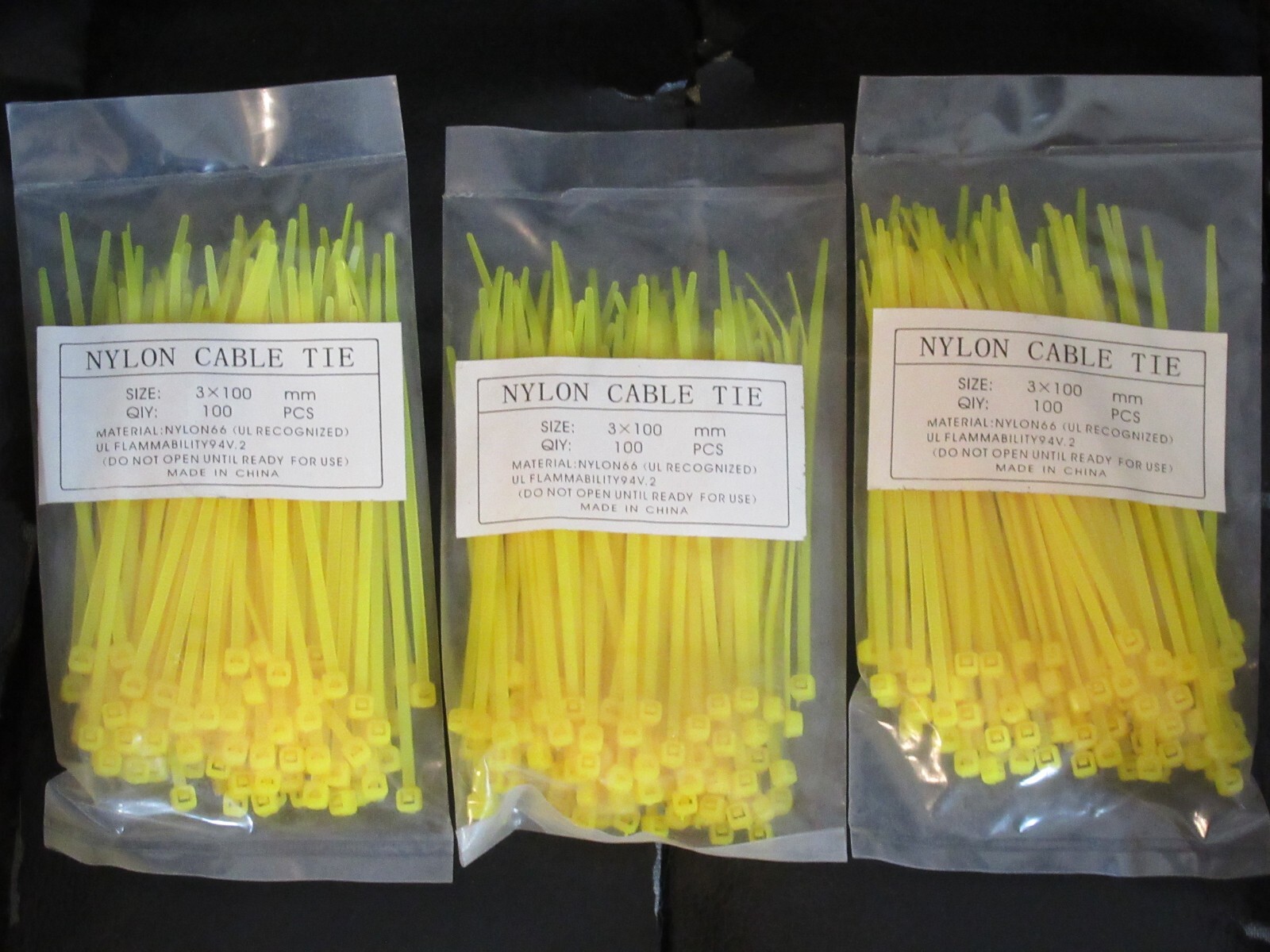 NEW 300 pcs 4" INDUSTRIAL YELLOW NYLON 66 CABLE ZIP TIES Sealed 3 x 100 mm
