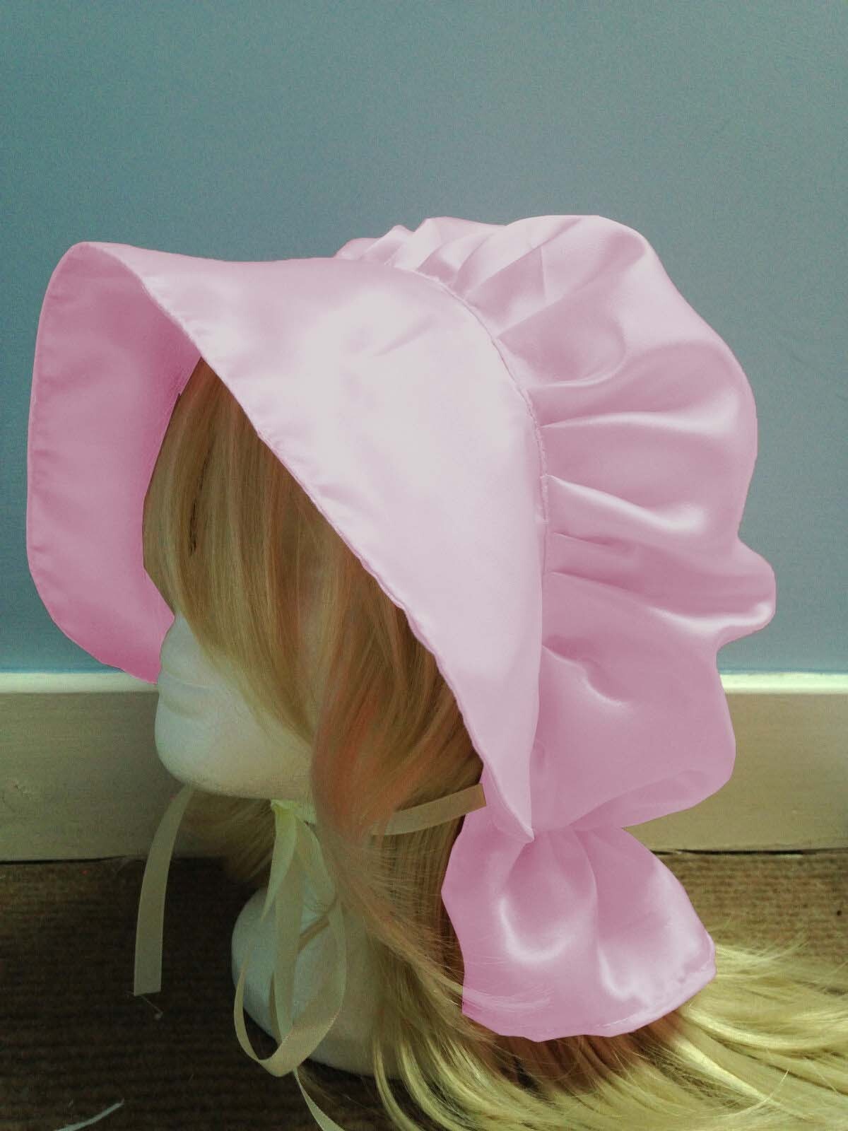 Black Women Satin Bonnet Hat Cap Victorian Adult Pioneer Sissy Farm Cap For Girl