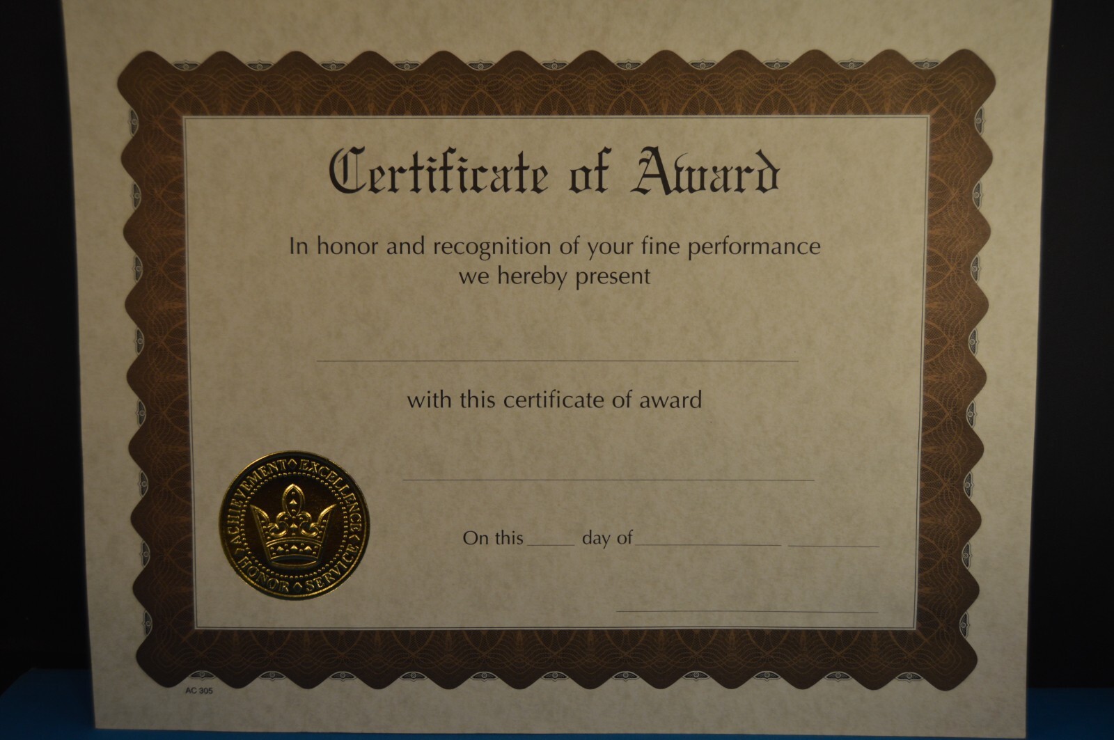 "CERTIFICATE OF ACHIEVEMENT"   Academic Business Award  EXCELLENCE  High Quality