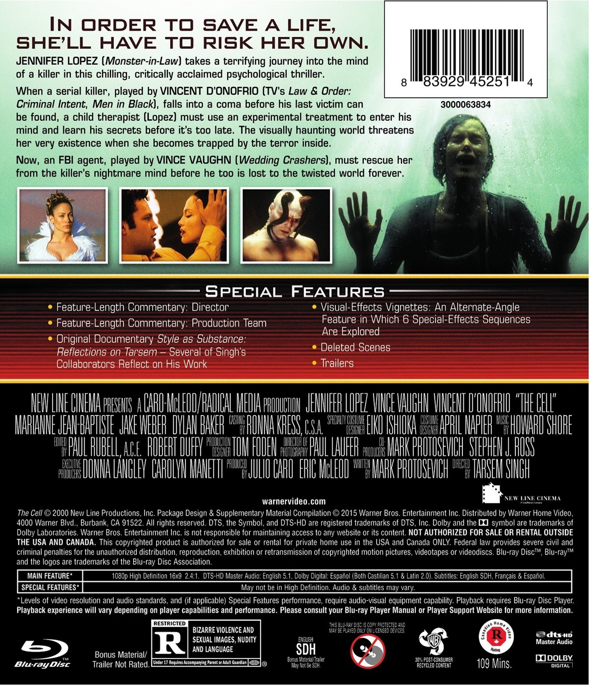 The Cell Blu-ray Jennifer Lopez NEW