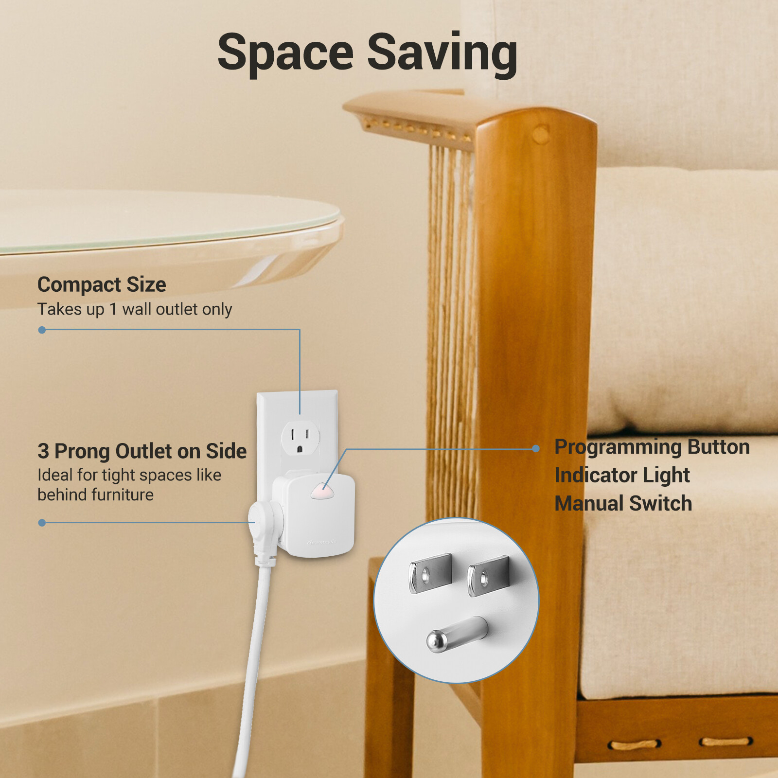 DEWENWILS Indoor Remote Control Outlet, 15A/1875W, 100 FT Long Range, Compact