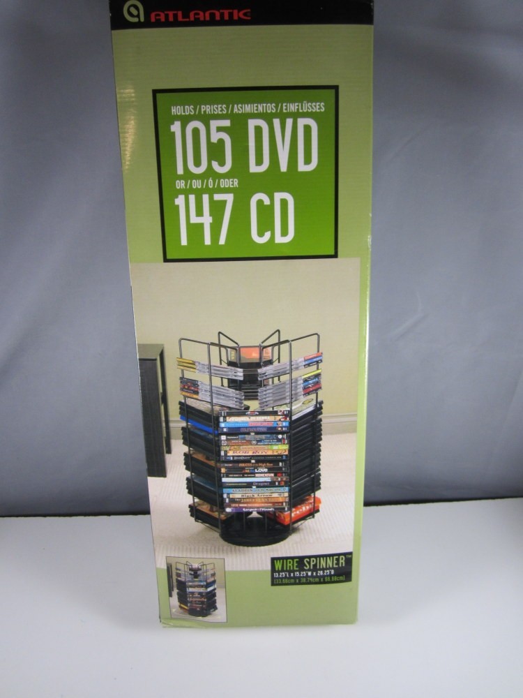 Atlantic Wire Spinner Rack Steel Wood 2005 NEW Holds 105 DVD or 147 CD Carousel