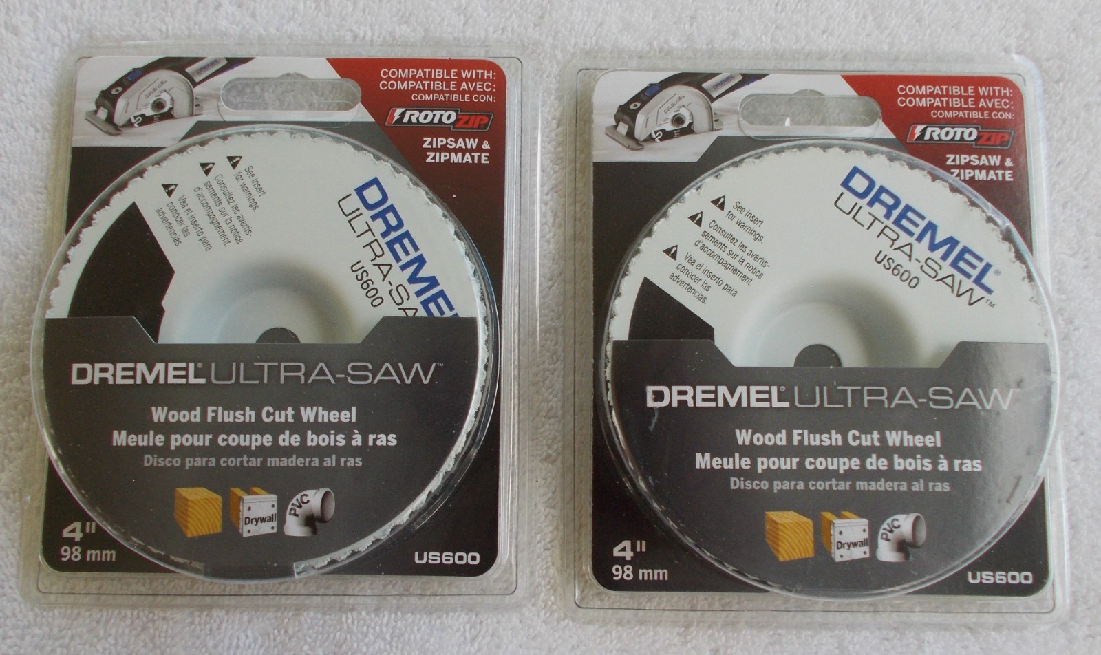 (2) Brand NEW Dremel US600 Ultra-Saw 4-Inch Wood Flush Cut Wheel, White