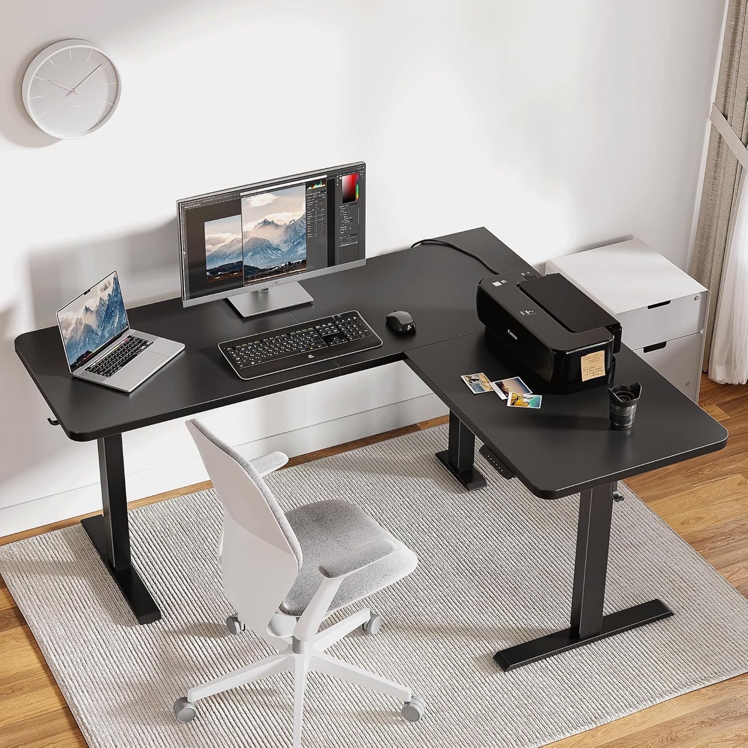 L-Shaped 63x55 Electric Standing Desk Adjustable Height Corner Black
