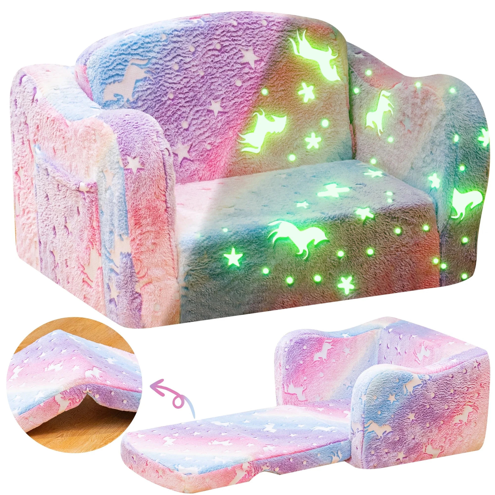 Velvet Toddler Folding Convertible Sofa Chair for Kids Colorful