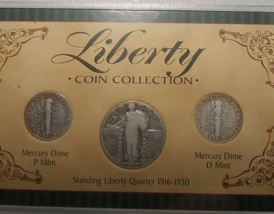 3 Pc Liberty Silver Coin Collection Standing Liberty 25C 1940 D 1945 Mercury 10C