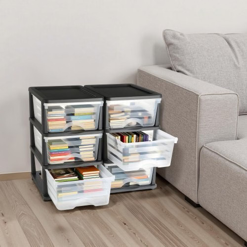 Plastic Storage Drawers, 2 Pack Storage Organizer Drawer, 6 Drawers Closet Organ