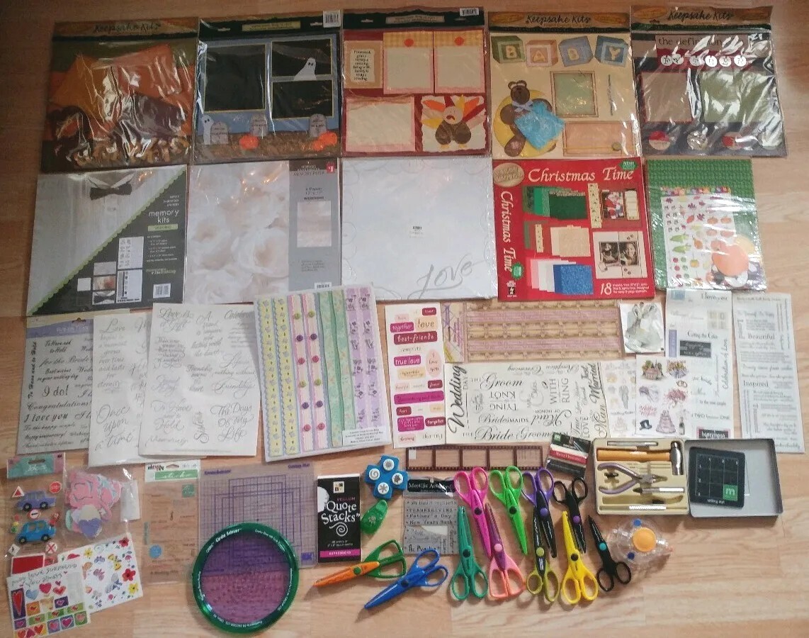 Scrapbooking Lot Supplies Pages  Scissors Setter Paper Stickers + Holiday