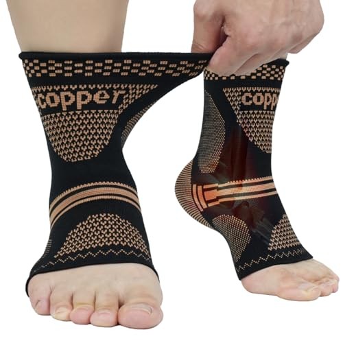 Copper Ankle Brace for Men & Women - 2 Pack Ankle X-Large Black-Yellow