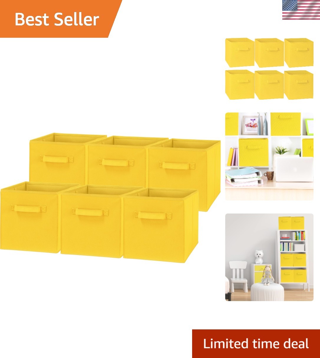 Space-Saving 6-Pack Yellow Foldable Cube Bins - Lightweight and Sturdy Design
