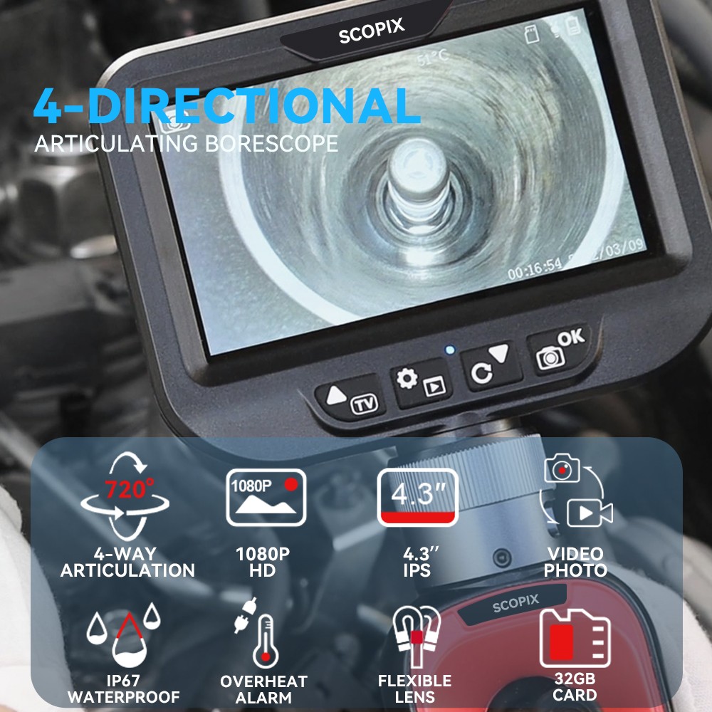 bestprice 2-Way 4-Way Articulating Borescope Endoscope light Inspection Camera