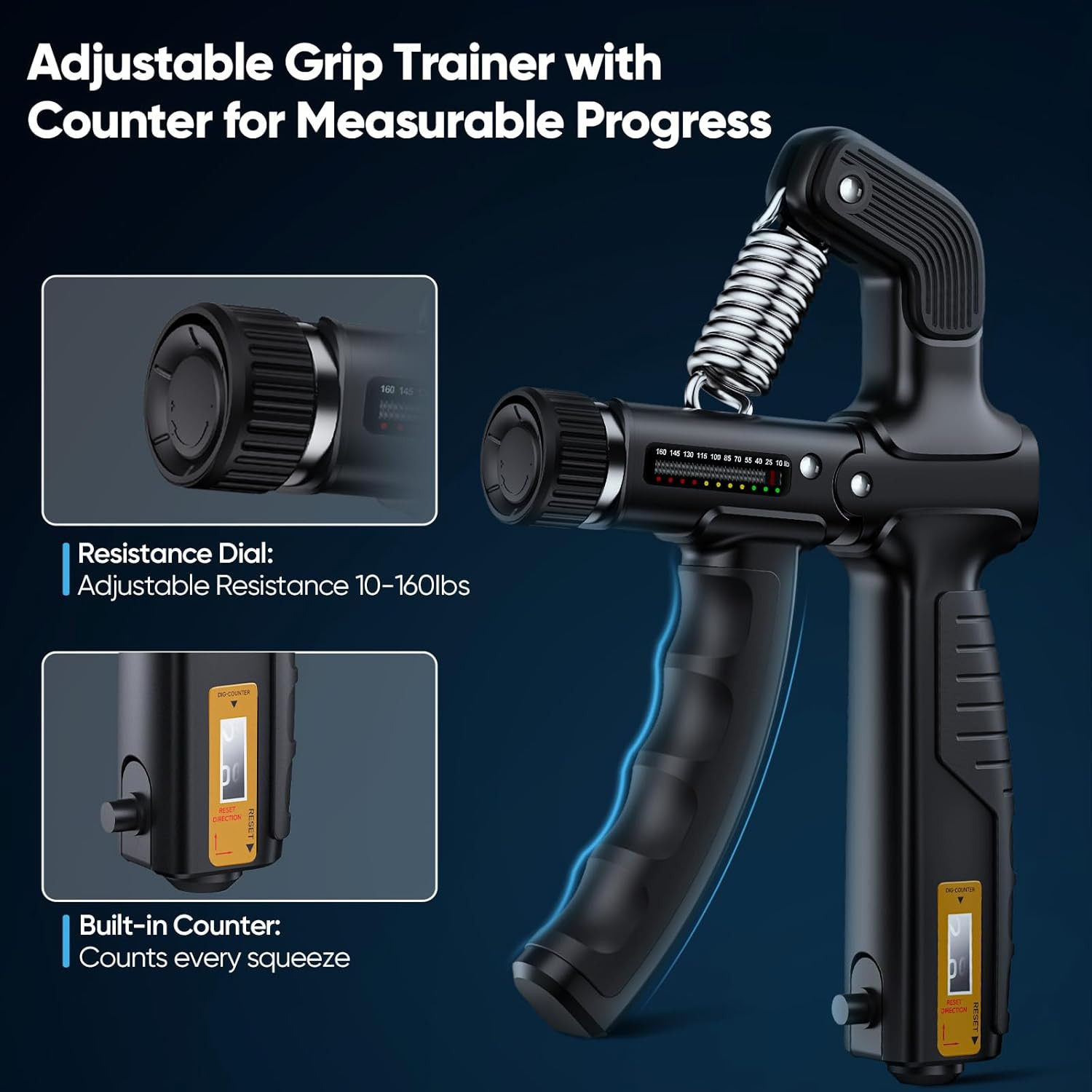 Grip Strength Trainer Kit, Digital Grip Strength Tester with Adjustable Hand Gri