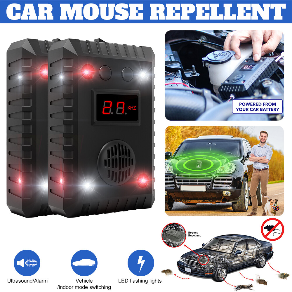 1/2X Ultrasonic Mouse Repeller Rat Rodent for Car Engine Pest Deterrent Control