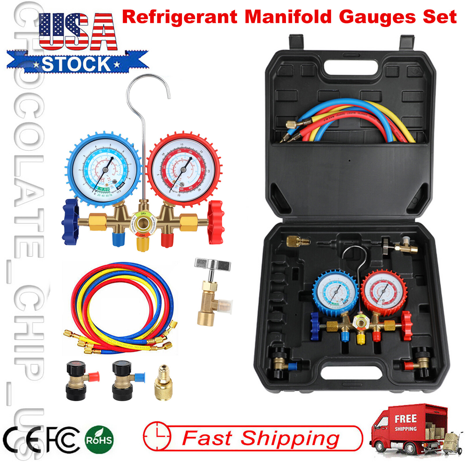 HVAC A/C Kit Manifold Gauge Set A/C Refrigeration Charging Service 3-Way Kit