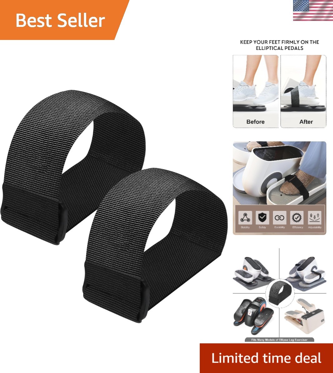 Cushioned Traction Straps for Elliptical - Secure & Easy to Use Fitness Solution